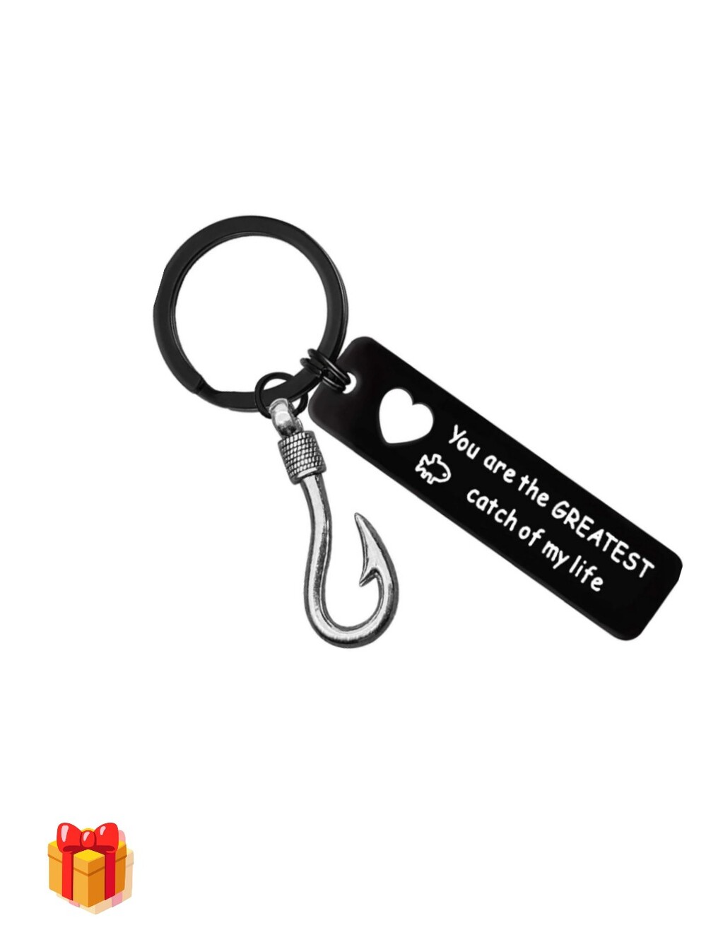 Greatest Catch Fish Hook Keychain Black & Silver Greatest Catch of my Life 🎁